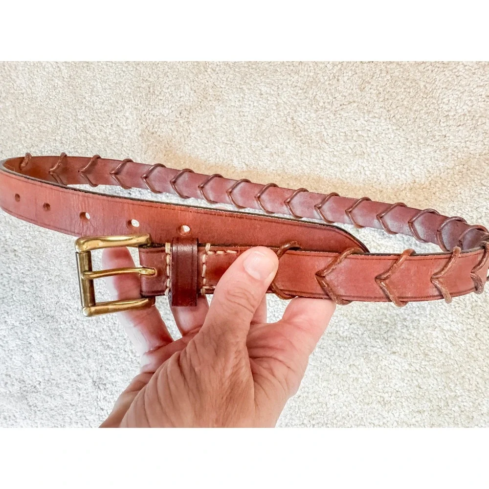 Vintage Dooney & Bourke Brown Leather Belt USA Brass Buckle Fits 33-37